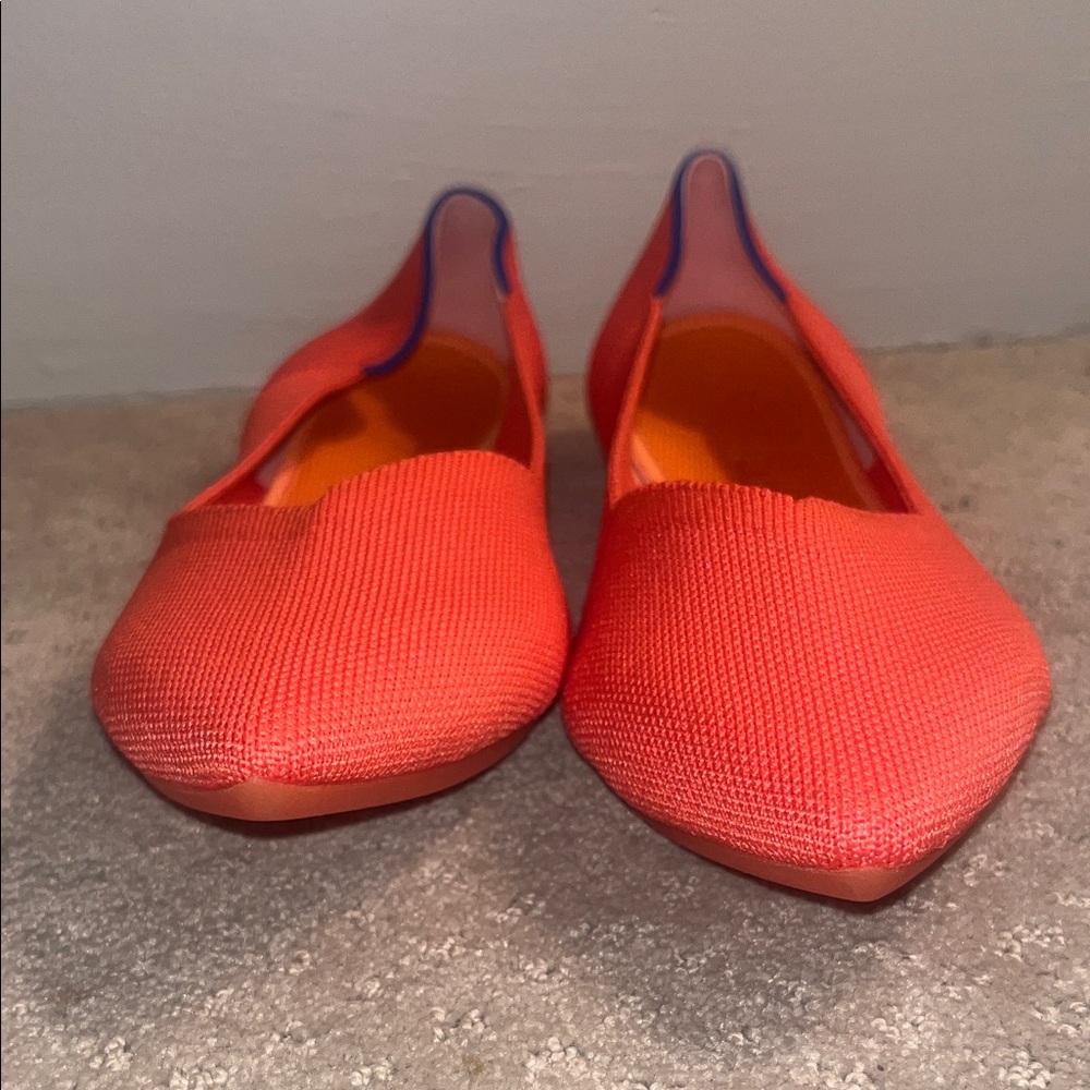 Rothy's Bright Orange Flats with Blue Trim - Picture 2 of 8